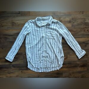 Thread & Supply Striped Button Down Relaxed Fit Raw Hem Top M